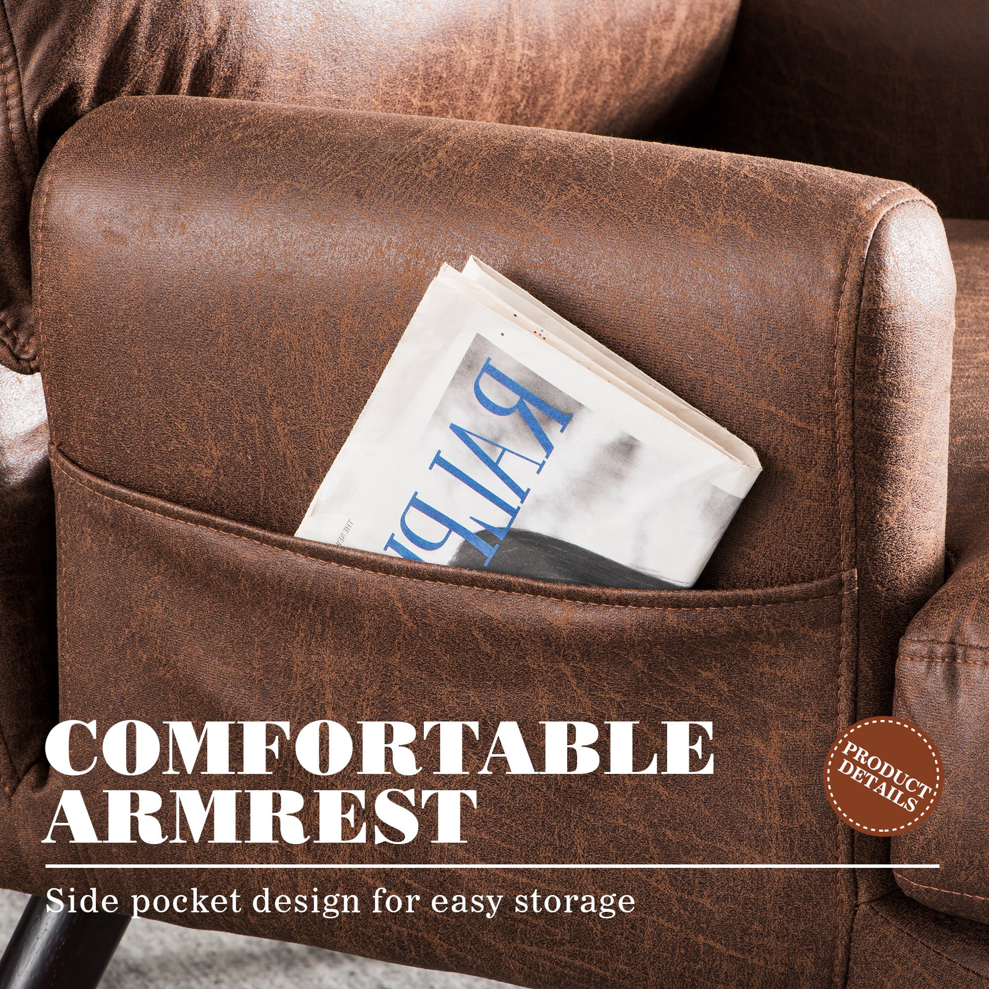 Ovios Living Room Chair with Ottoman Modern Accent Chair with Adjustable Backrest and a Side Pocket