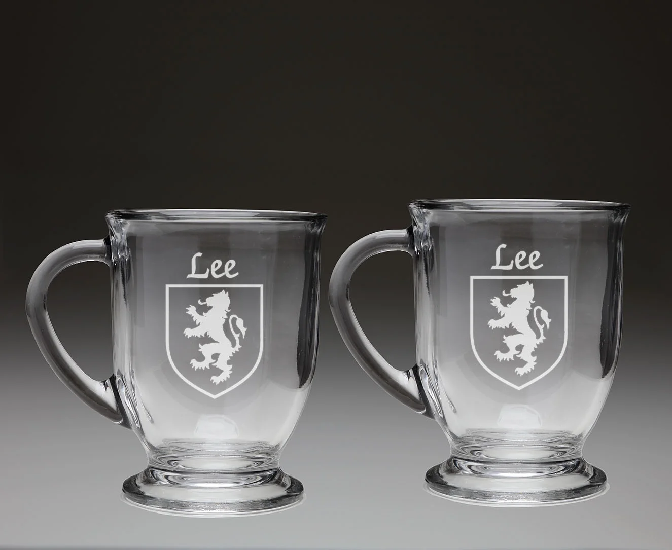 Lee Irish Coat of Arms Glass Coffee Mugs - Set of 2