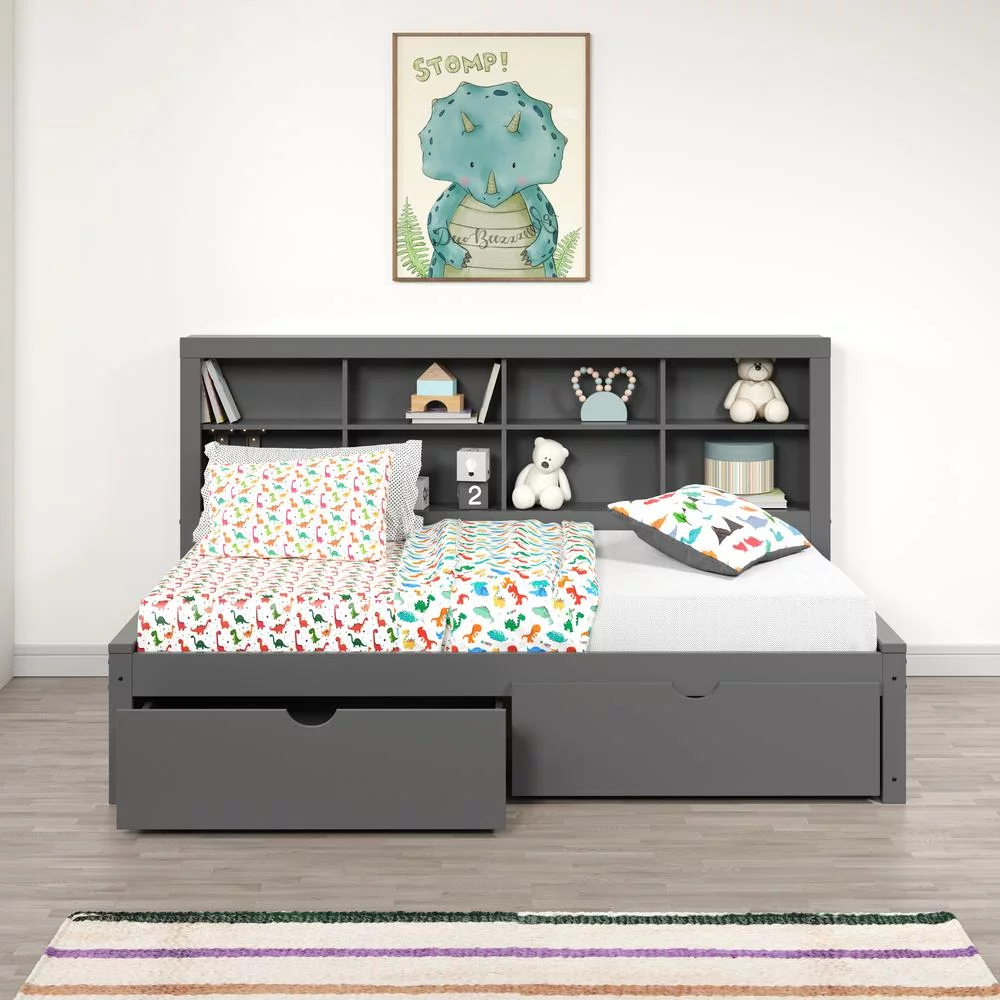Twin Bookcase Day Bed in Dark Grey