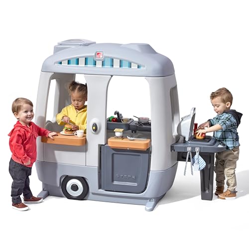Step2 Adventure Camper Kids Playhouse, Indoor/Outdoor Playset & Kitchenette, Interactive Play with Sounds, Includes 52 Piece Toy Accessories, Made of Durable Plastic, For Toddlers 2+ Years Old