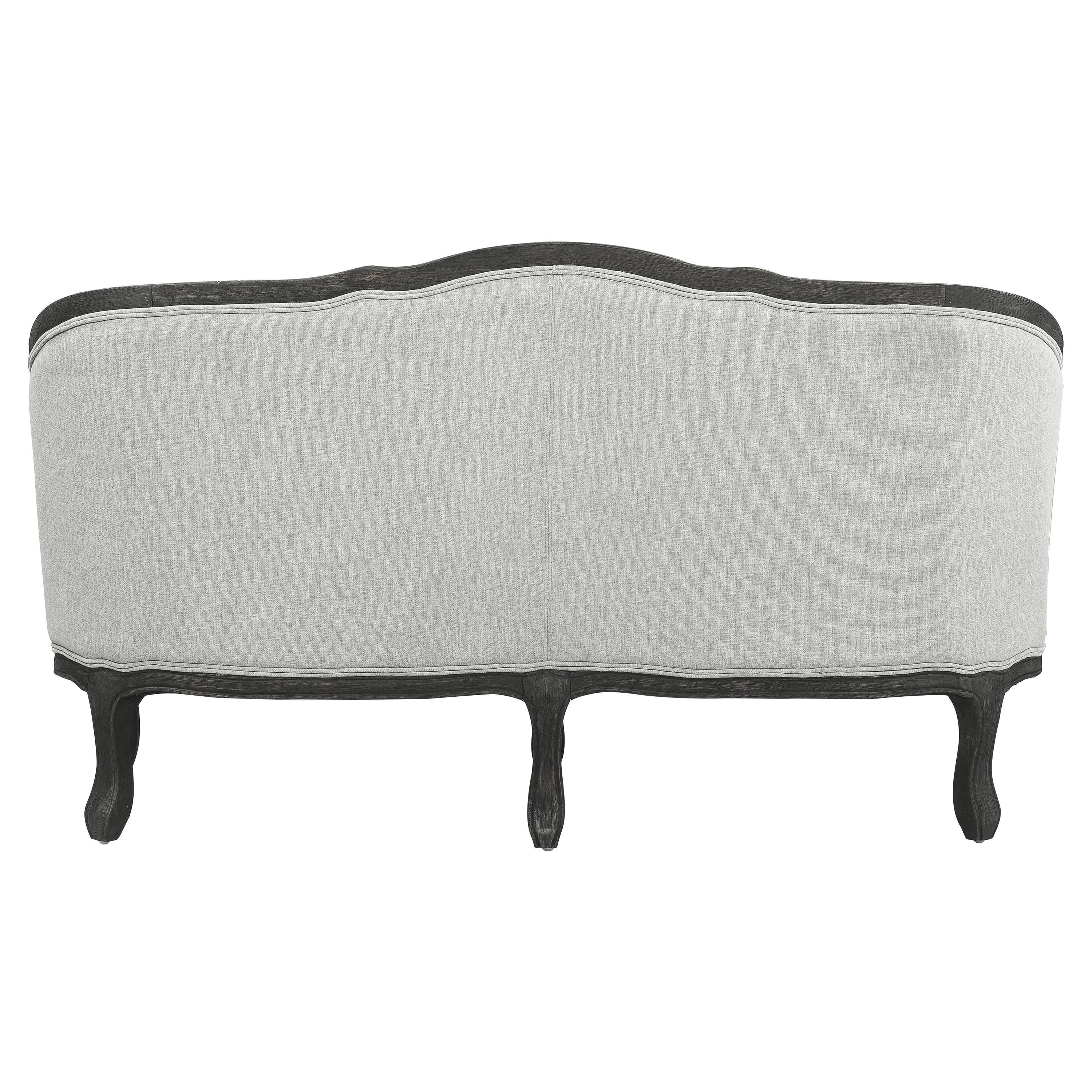 ACME Samael Linen Loveseat with Wooden Leg and 2 Pillows in Gray and Dark Brown