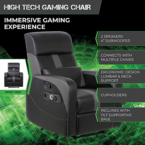 X Rocker Gamma Recliner Gaming Chair, 2.1 Bluetooth Audio System, Headrest Mounted Speakers, Built-in Footrest and Cupholder, 718001, 34.84
