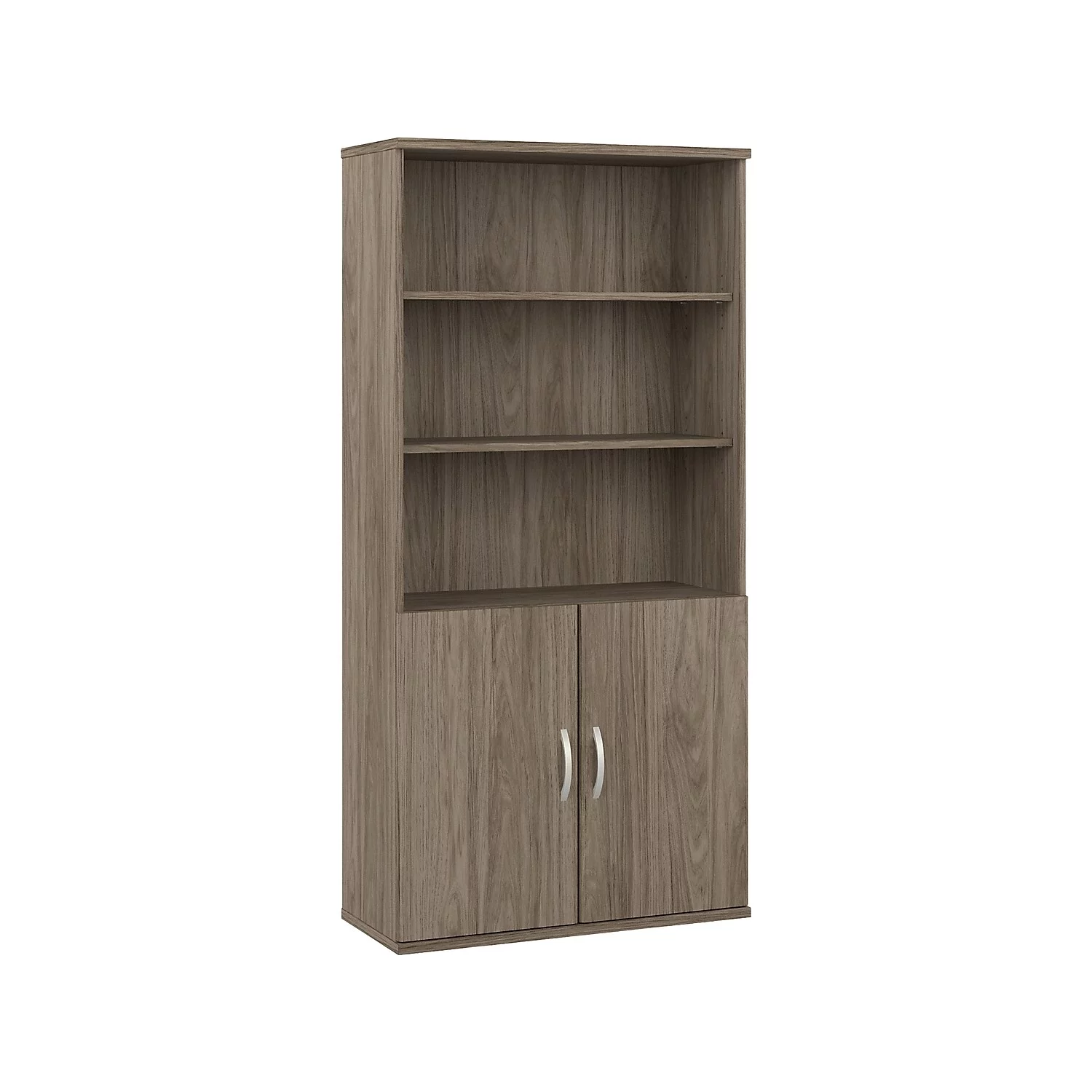 Hybrid Tall 5 Shelf Bookcase with Doors in Modern Hickory - Engineered Wood