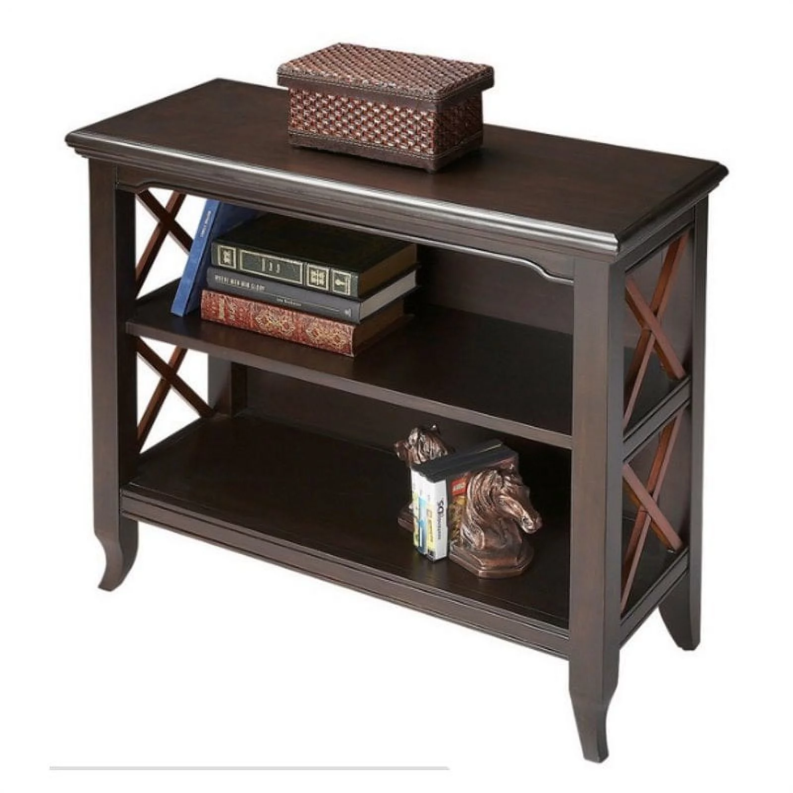 Bowery Hill Transitional Wood Cherry 2 Shelf Low Bookcase in