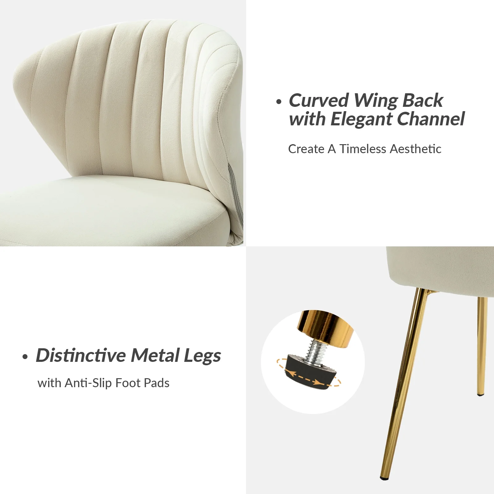 Velvet Upholstery Set of 4 Dining Chairs Channel Tufted Side Chair Metal Legs Kitchen Living Room Bedroom Tan