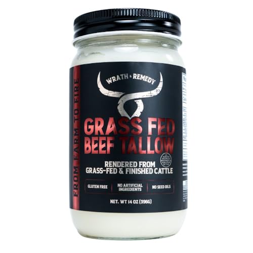 Organic Beef Tallow for Cooking — US-Made, 100% Grass-Fed and Finished Beef Fat, Rich Flavor — Pure Beef Tallow for Deep Frying, Searing, Baking — Keto, Paleo, Carnivore Friendly - No Additives (14 oz)