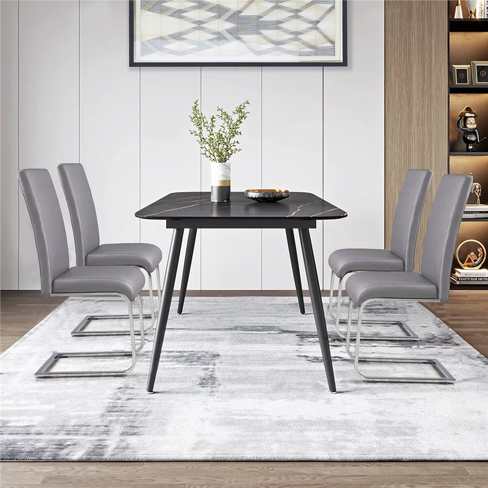 Easyfashion Modern Set of 2 PU Leather Dining Chair, Light Gray