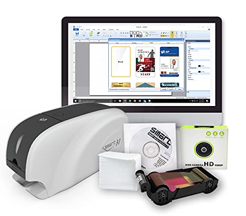 IDP SMART-31 Series ID Card Simplex Printer Kit with Windows ID Software, Manual and Guides - Includes 250-Print YMCKO Color Ribbon and 100 PVC Plastic Cards - Now with SMARTMark Security