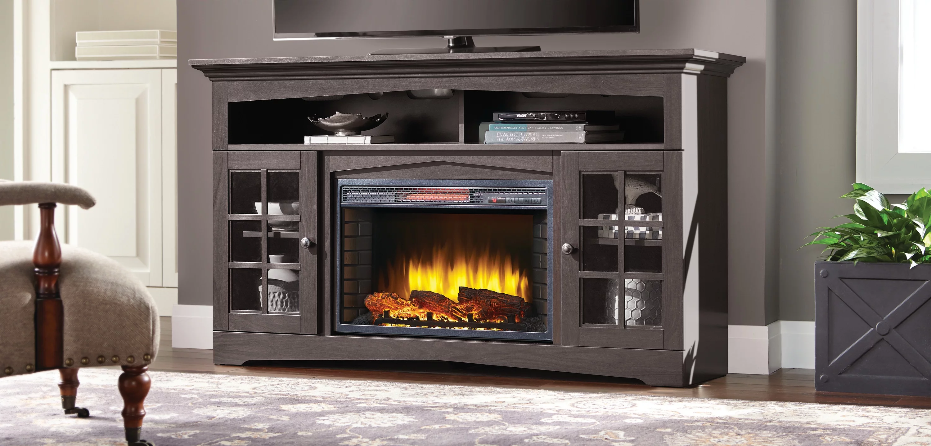 Muskoka Huntley 59 in. Rustic Wood Media Electric Fireplace Espresso