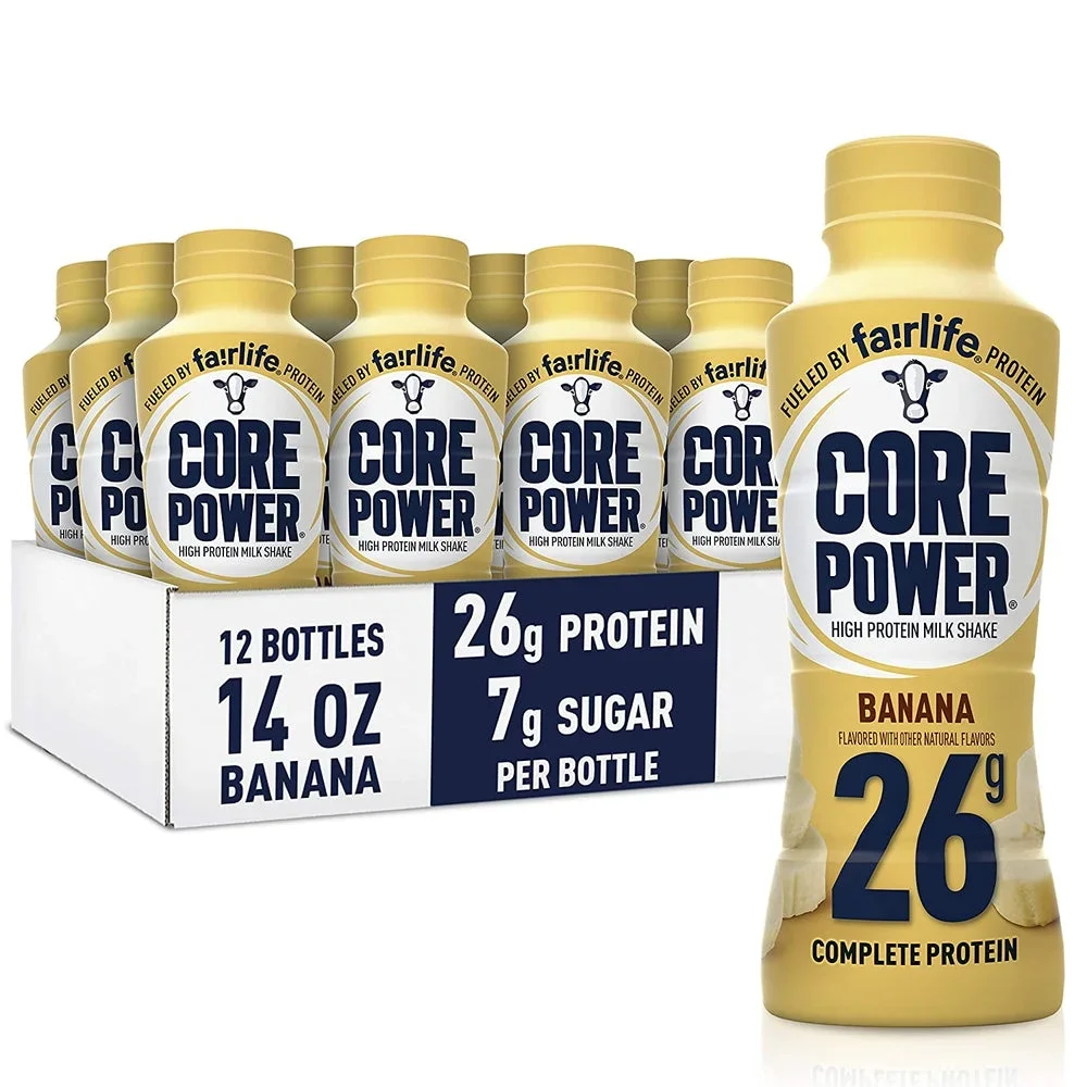 Core Power Fairlife High Protein Shakes, Banana & Strawberry Banana Flavor Pack (12 Bottle Pack of Each Flavor)