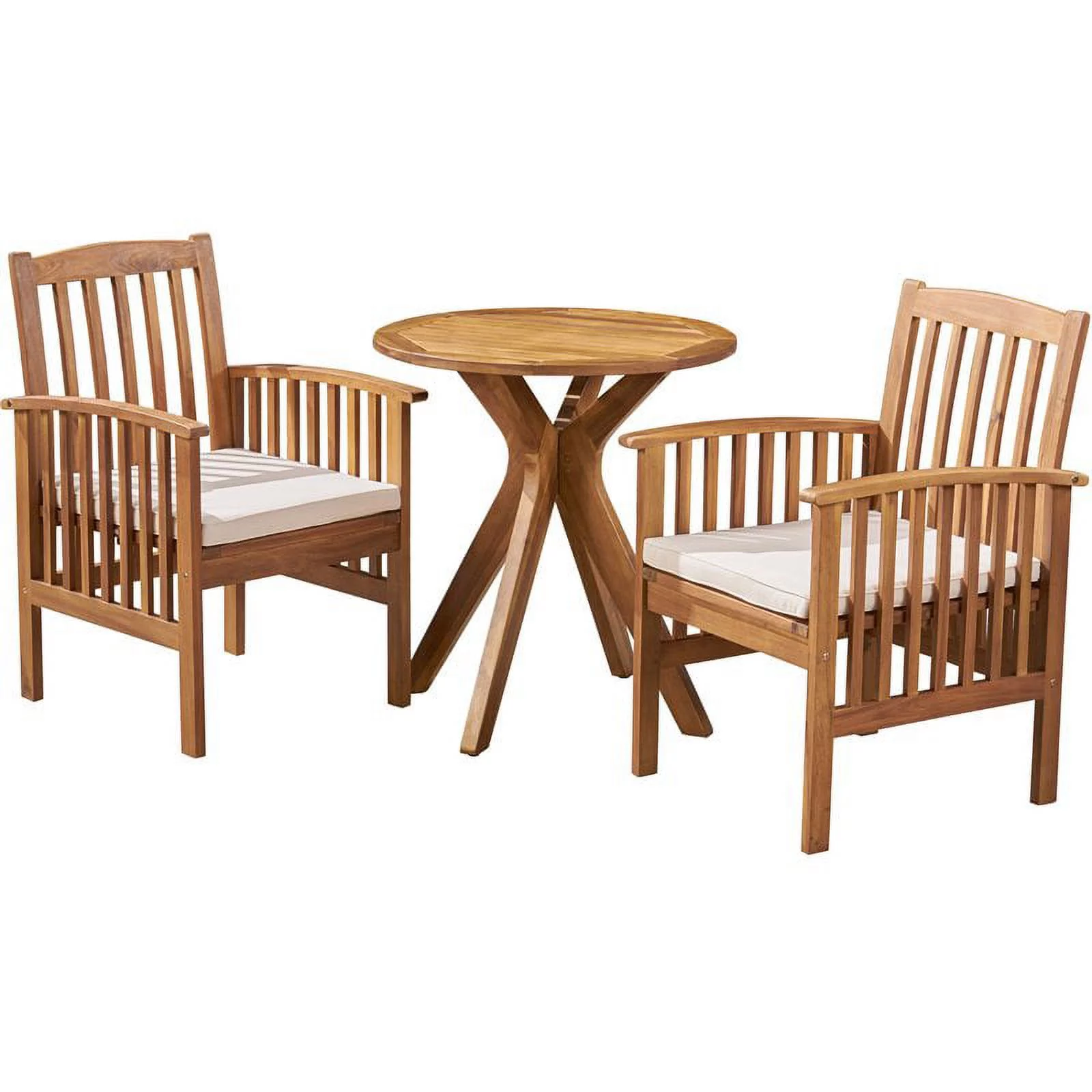 Noble House Casa 3 Piece Wooden Round Patio Dining Set in Teak and Cream