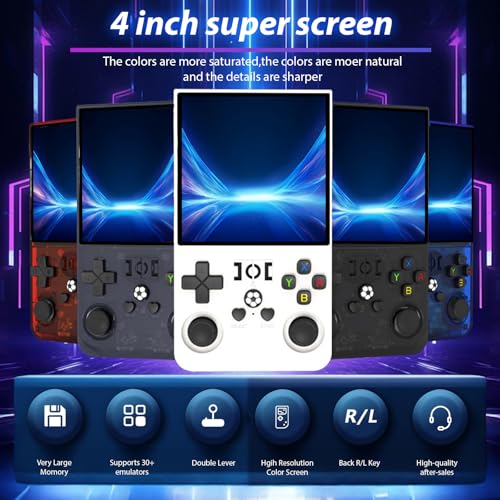 r36max Handheld Retro Gaming Console 4.0 inch IPS Screen 18000+ Game, Portable Retro Game Console Linux System Support 30+ emulators (blue-64G)