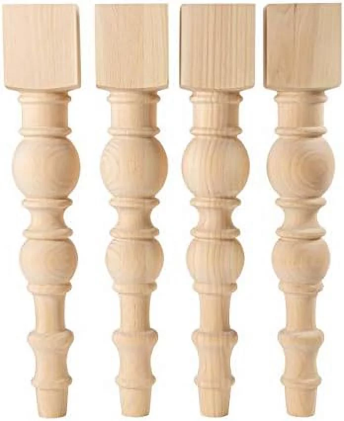 Modern Farmhouse Dining Table Legs - Unfinished - Turned Legs - DIY Furniture - Set Of 4 With Dimensions: 5