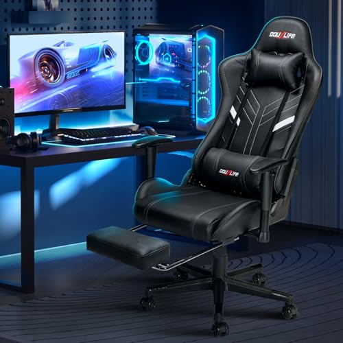 7-Point Massage Gaming Chair, 175° Gaming Recliner with Footrest Ergonomic Computer Office Chair High Back Video Game Chair with Lumbar Support, Upgraded Version, Black