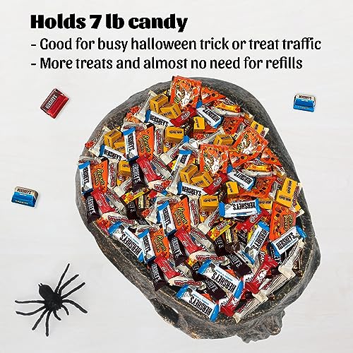 7lb Capacity Extra Large Halloween Skull Candy Dish - Deep Skull Head Halloween Candy Bowl Holder Artificial Resin Skulls Decor Indoor Outdoor Table Centerpieces Flower Pot Plant Office Pen Holder