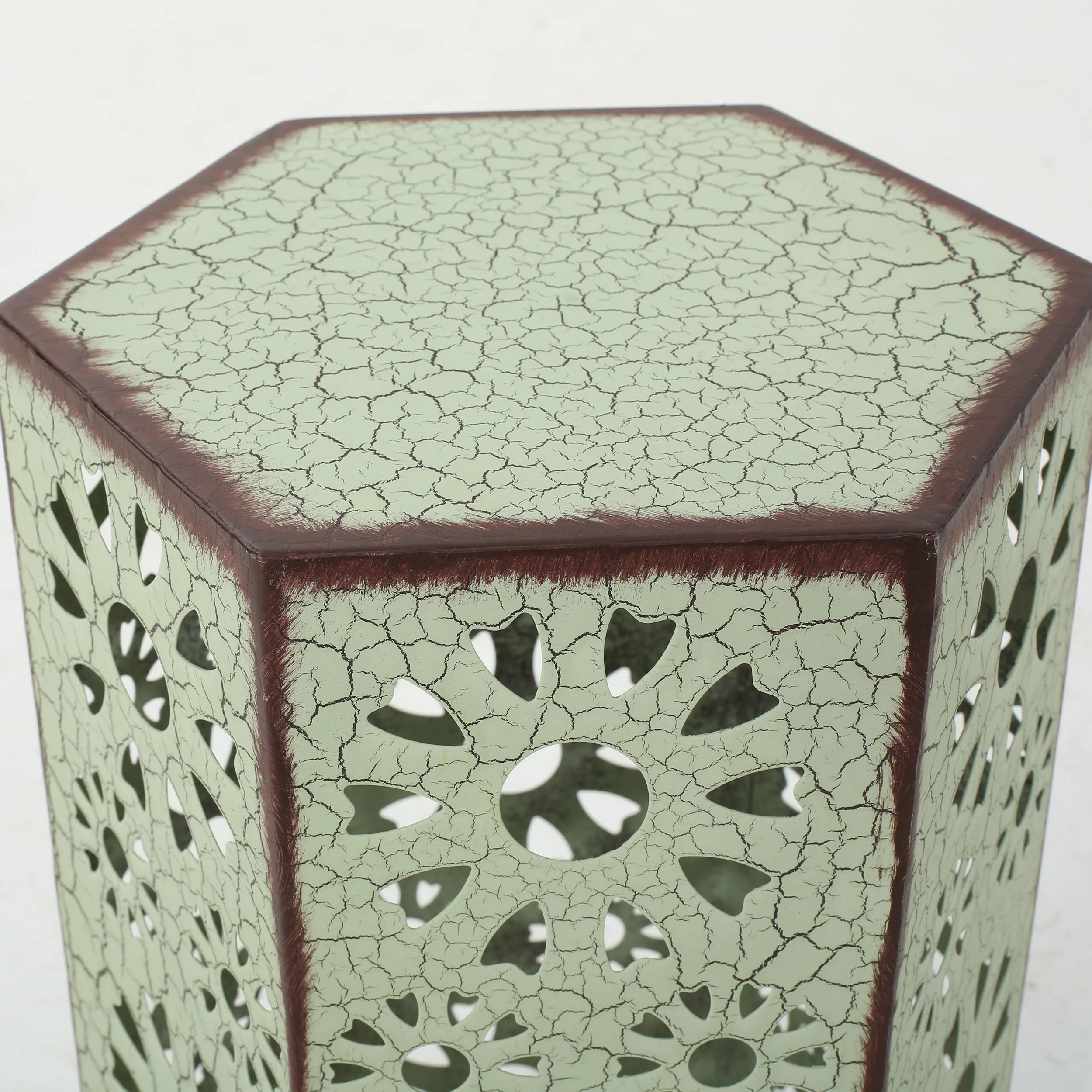 Noble House Vania 12 Inch and 14 Inch Sunburst Iron Side Table Set, Crackle Green