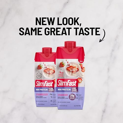 SlimFast Protein Shake, Chocolate- 20g Protein, Meal Replacement Shake Ready to Drink, High Protein with Low Carb and Low Sugar, 24 Vitamins and Minerals, 12 Count (Pack of 1) (Packaging May Vary)