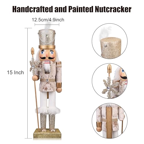 Wooden Christmas Soldier Nutcracker Decorations, 15 Inch Nutcracker Figure Christmas Decor for Shelves and Tables (Gold)