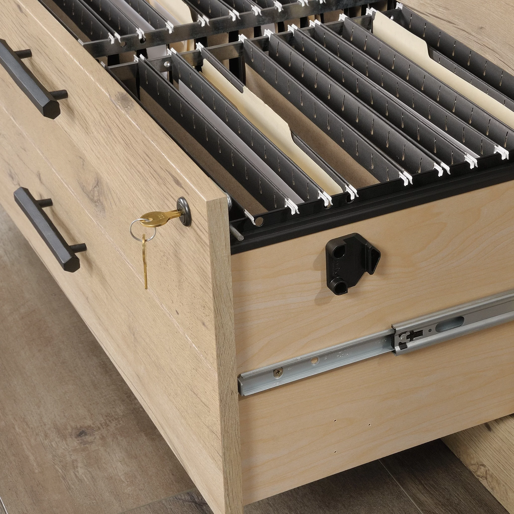 Sauder Aspen Post 2 Drawer Wooden Lateral File Cabinet with Lock in Prime Oak