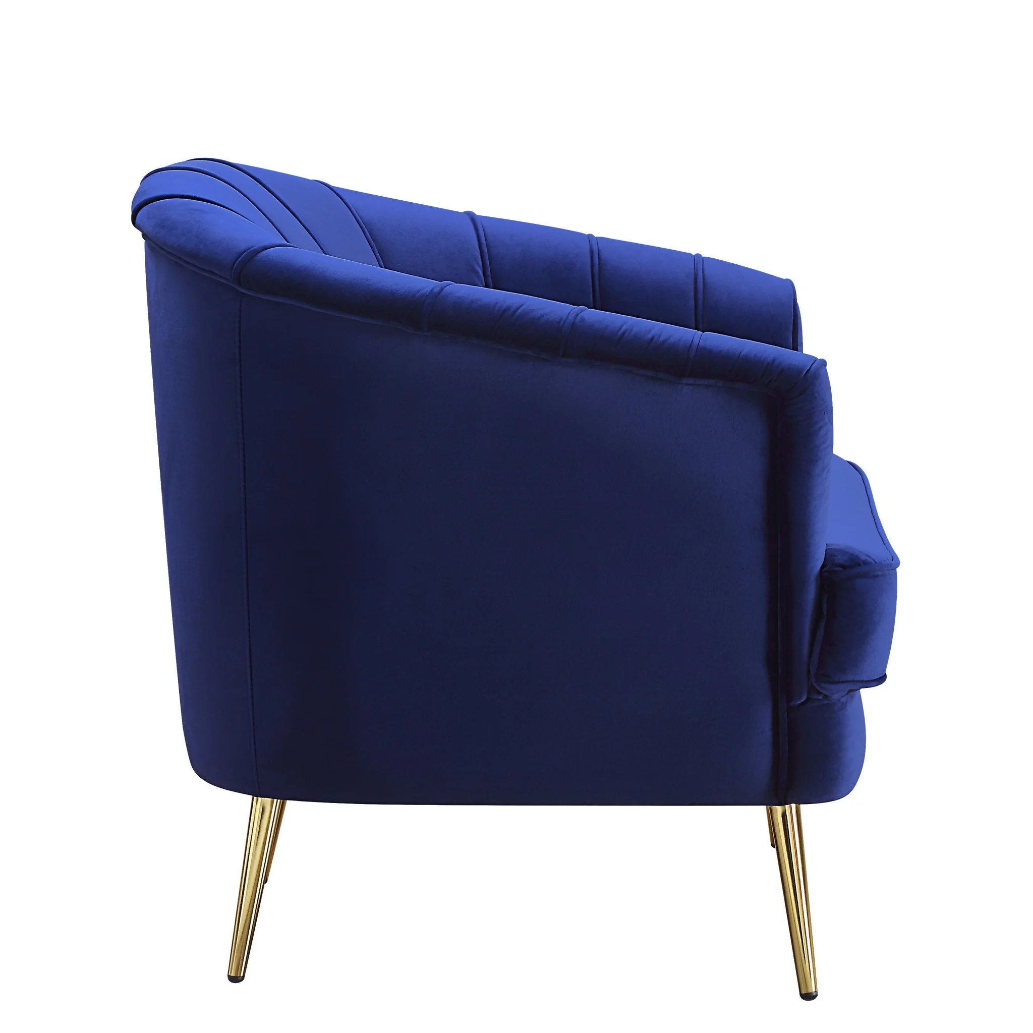 HomeRoots 491098 32 x 31 x 30 in. Blue Velvet & Gold Striped Barrel Chair