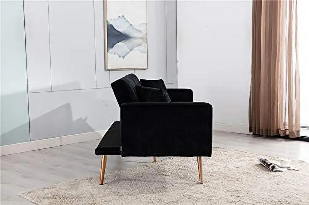 HJNIUNIU 63\u201CAccent Sofa  Mid Century Modern Velvet Fabric Couch， Convertible Futon Sofa Bed ，Recliner Couch Accent Sofa Loveseat Sofa with Gold Metal Feet (Pink)