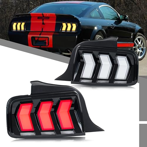 LED Tail Lights Assembly Compatible with Ford Mustang 2005-2009 S-197 Start-up Animation Sequential Turn Signal Rear Lamps Assembly
