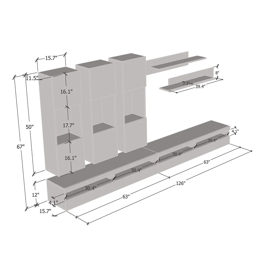 Fly E2 35TV Wall Mounted Floating Modern Entertainment Center