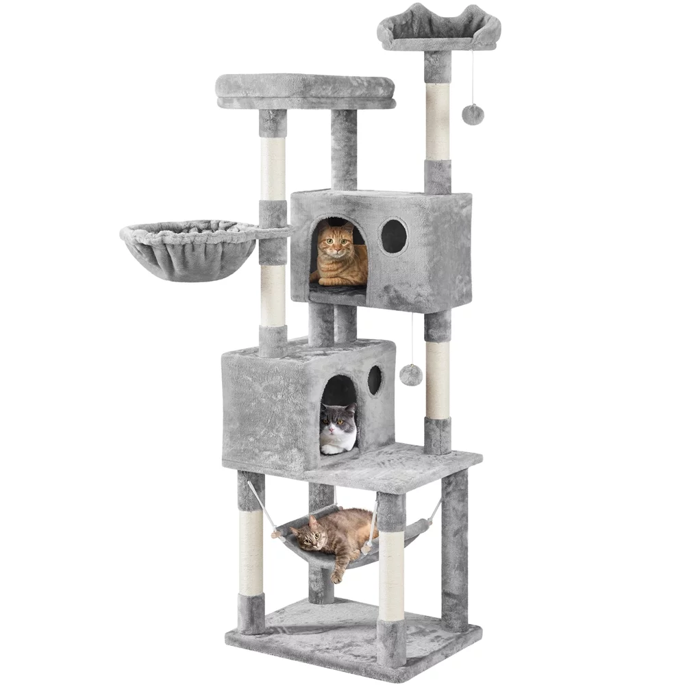 Yaheetech 73''H Multilevel Cat Tree Cat Tower w/ 2 Condos & Scratching Posts, Light Gray