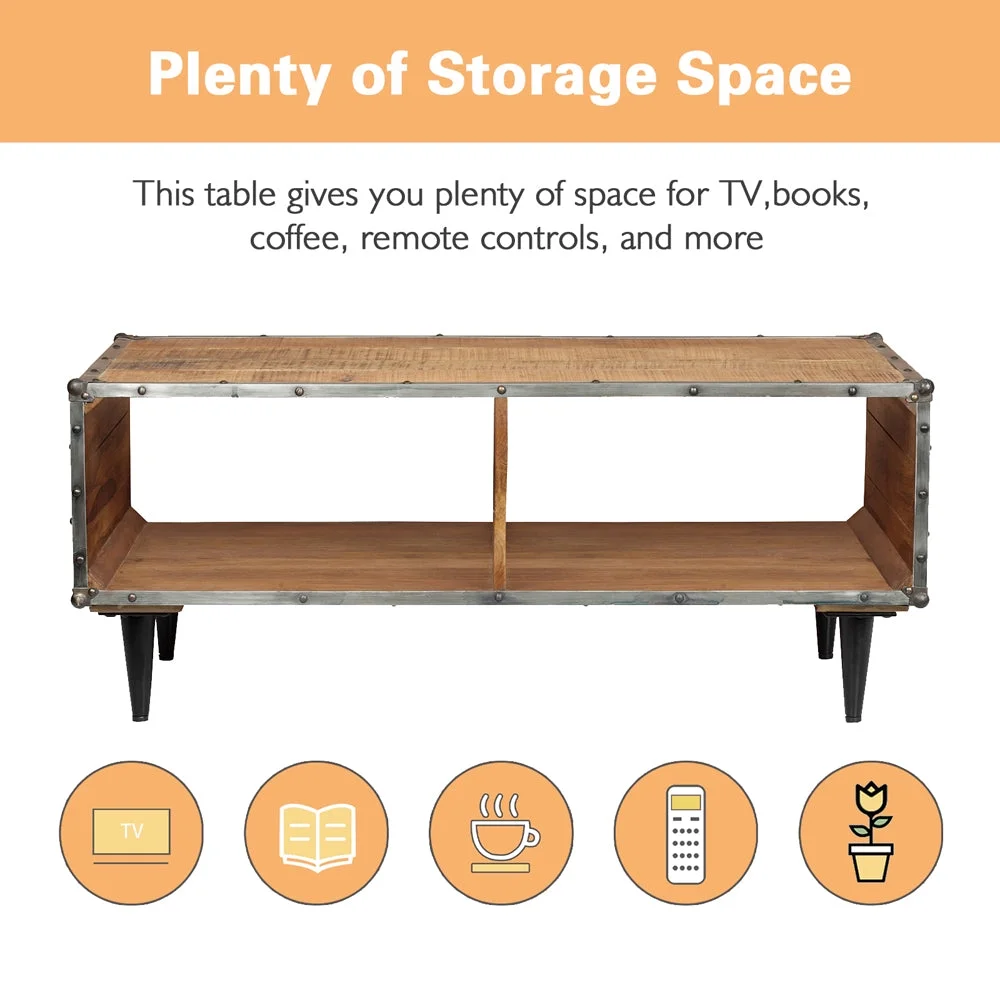 ExBrite Solid Wood Coffee Table ,Rustic Oak 24'' W X 46'' H X 19''