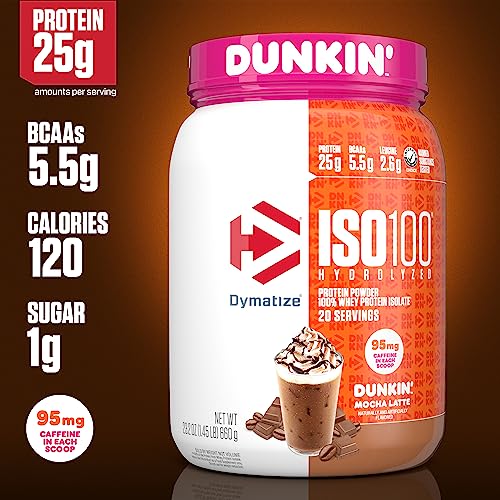 Dymatize ISO100 Whey Protein Powder Isolate, Cookies & Cream, 25g of Protein, 20 Servings, 5.5g BCAAs, Less Than 120 Cal., Gluten Free, 1g Fat, 1g Sugar, 2g Carb