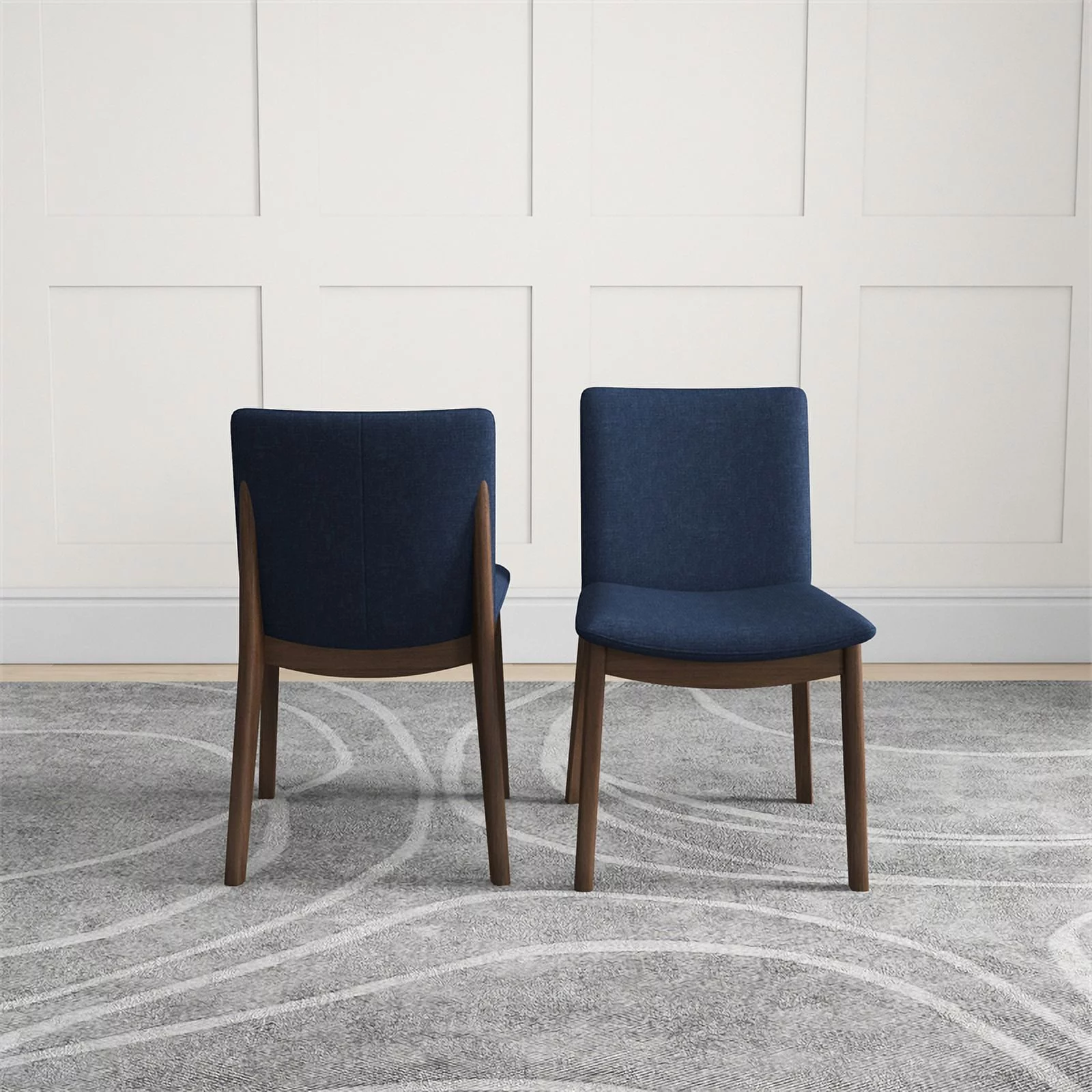 Pemberly Row Mid-Century Modern Fabric Dining Chair in Navy Blue (Set of 2)