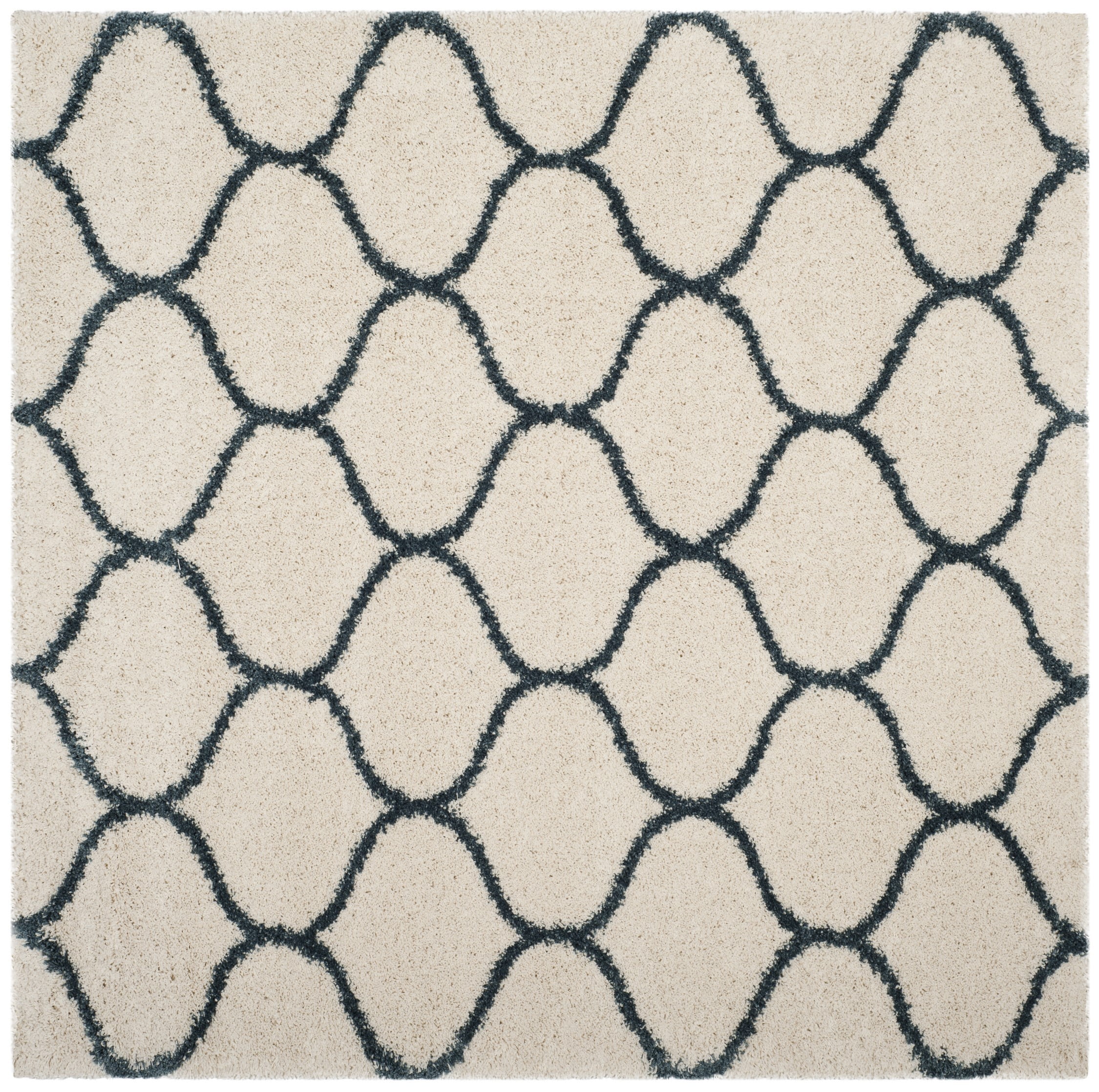 SAFAVIEH Hudson Arline Geometric Shag Area Rug, Ivory/Slate Blue, 7' x 7' Square