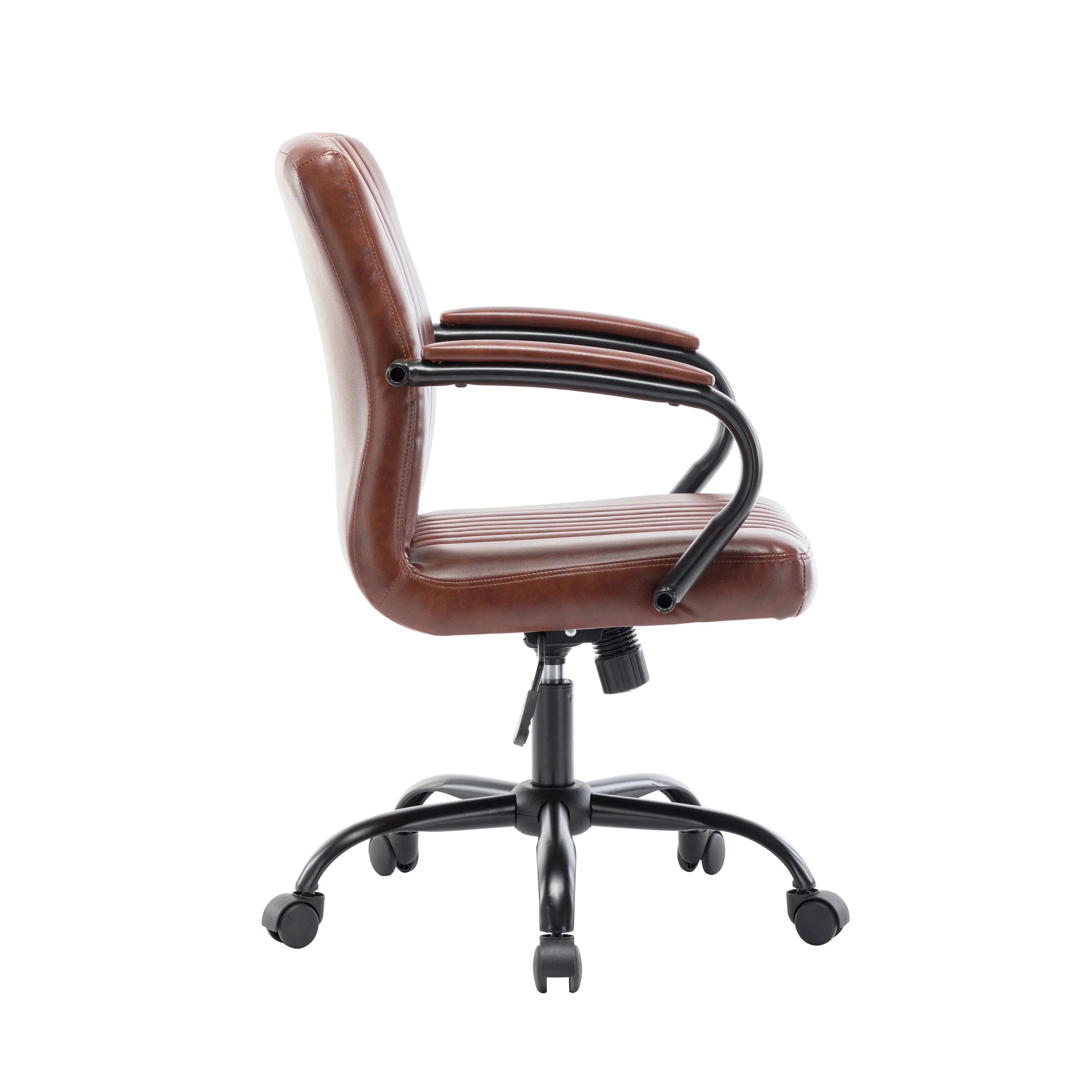 Porthos Home Palmer Swivel Office Chair With Ribbed P Leather Upholstery, Instant Adjustable Height, Metal Base With Roller Caster Wheels And Ergonomic Armrests (Suitable For Home Studios And Offices)