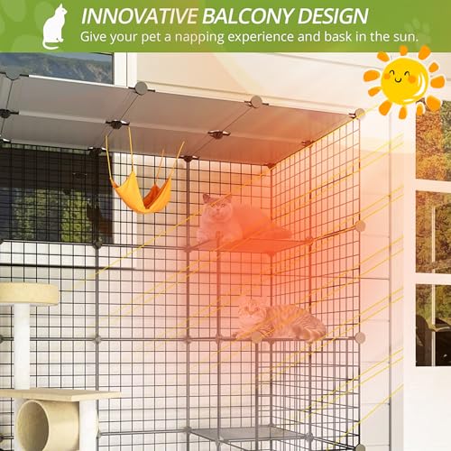 Eiiel OutdoorCat Cages Enclosure with Super Large Enter Door, 55.1Lx41.3Wx41.3H Cat House Balcony Playpen Platforms,DIY Kennels Crate Exercise Place Ideal for 1-4 Cats, BLACK, (EL-387R)