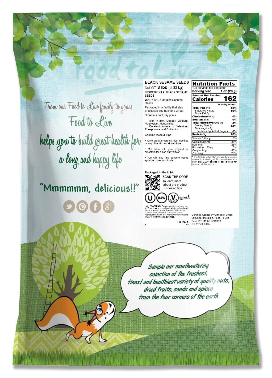 Black Sesame Seeds, 8 Pounds — Raw, Vegan, Kosher — by Food to Live