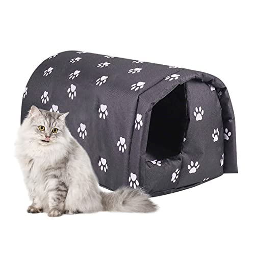 Fhiny Stray Cats Shelter, Waterproof Outdoor Cat House Foldable Warm Pet Cave for Winter Wild Animal Tent Bed Anti-Slip Kitten Cave for Feral Cat Dog Puppy Weatherproof Black (L:21.7