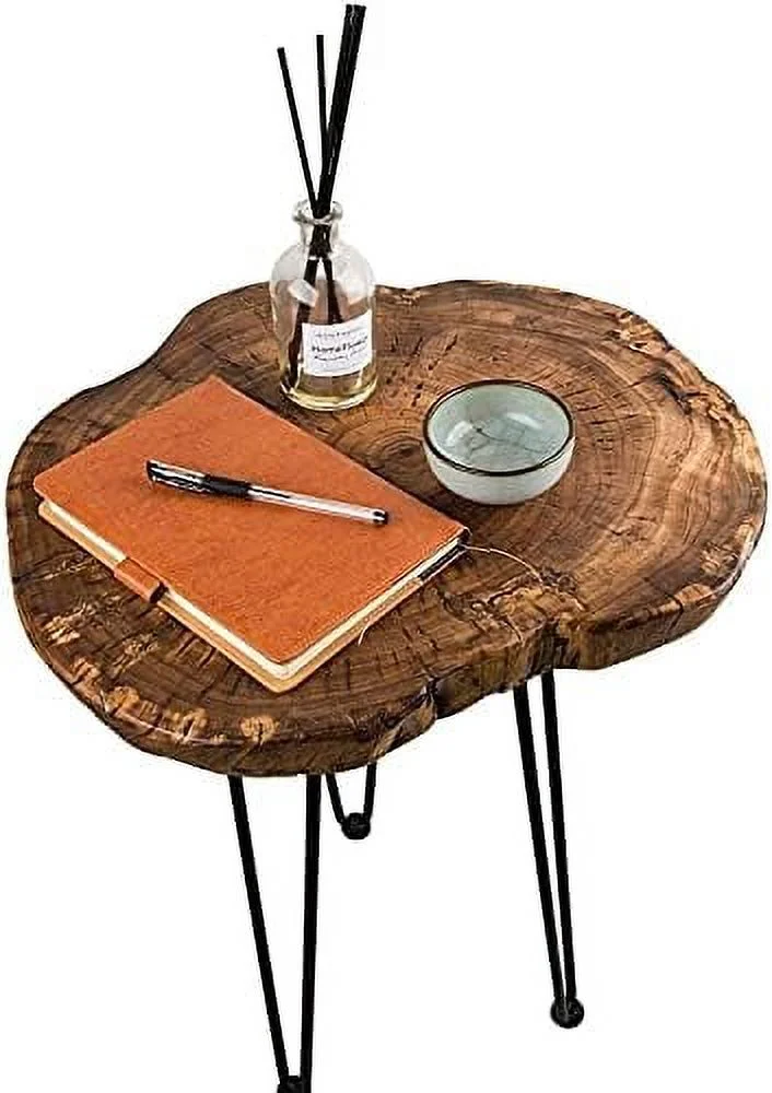 NLIBOOMLife Hurricom Round Accent Table  Rustic Old Elm Wood Round End Table with 3-Leg Metal Stand