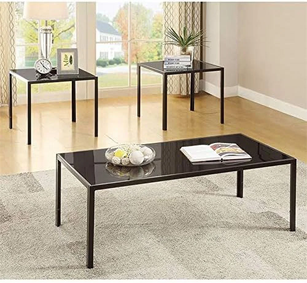 3 Piece Glass Top Coffee Table Set In Black