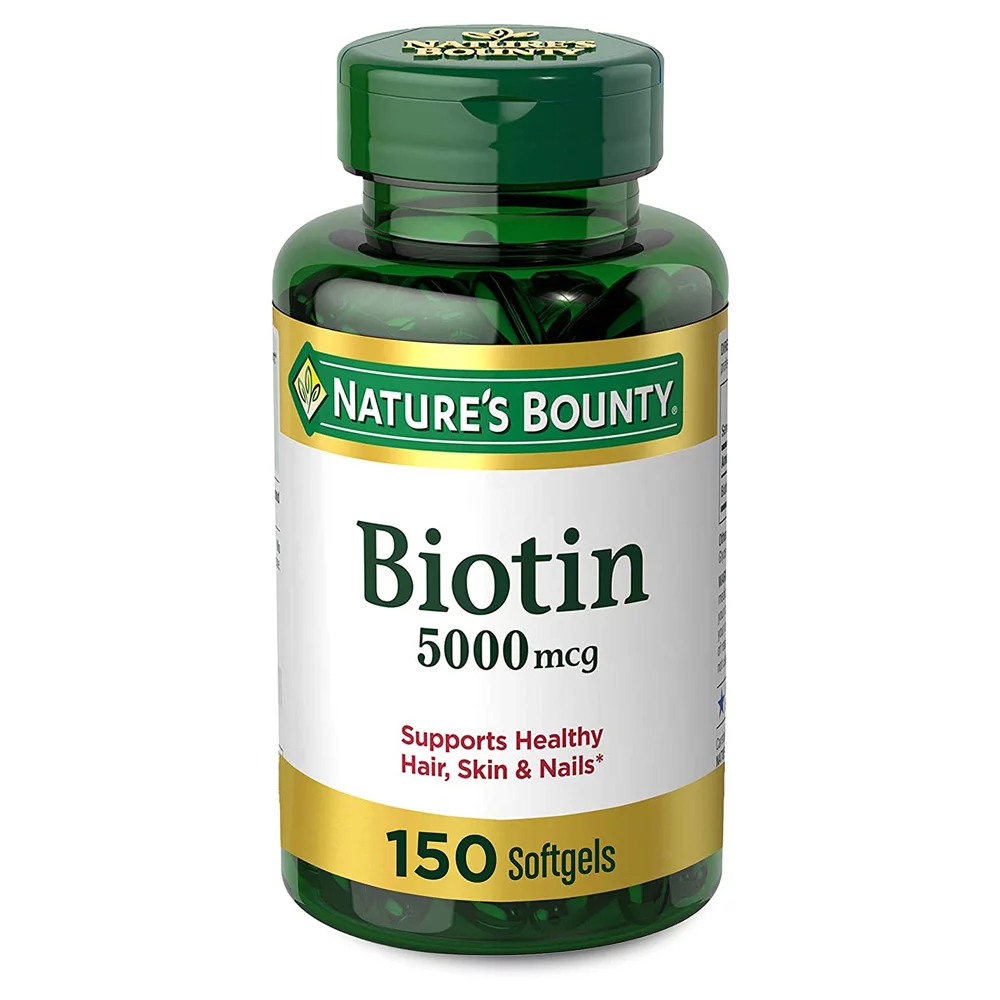 Nature's Bounty Biotin. Vitamin Supplement. Supports Metabolism for Cellular Energy and Healthy Hair, Skin, and Nails. 5000 mcg. 150 Softgels. Pack of 3