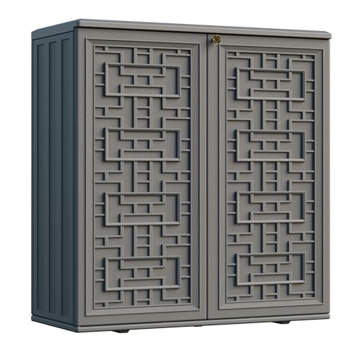 Outdoor Storage Cabinet Waterproof with Shelf,Resin Storage Sheds Outdoor Cabinets for tub towels/chemicals/grill items/Patio/Garden/Backyard, Size 34.3''L*15''W*36.2''H（Black）