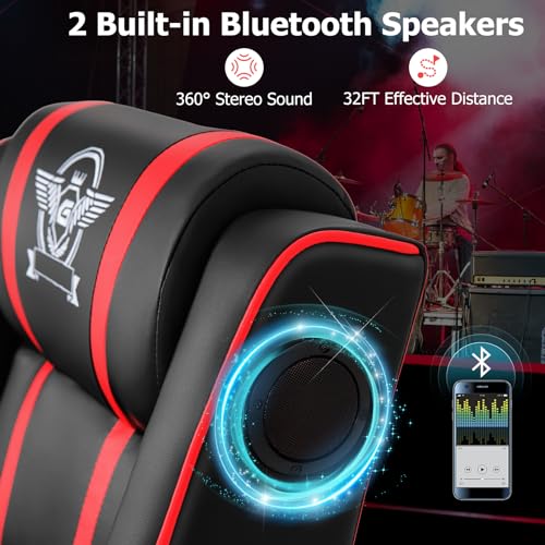 Giantex Gaming Massage Recliner Chair - Racing Style Gaming Sofa Chair with Reclining Backrest, Massage Lumbar Pillow, Retractable Footrest, Home Theater Seating with Bluetooth Speaker (Blue)