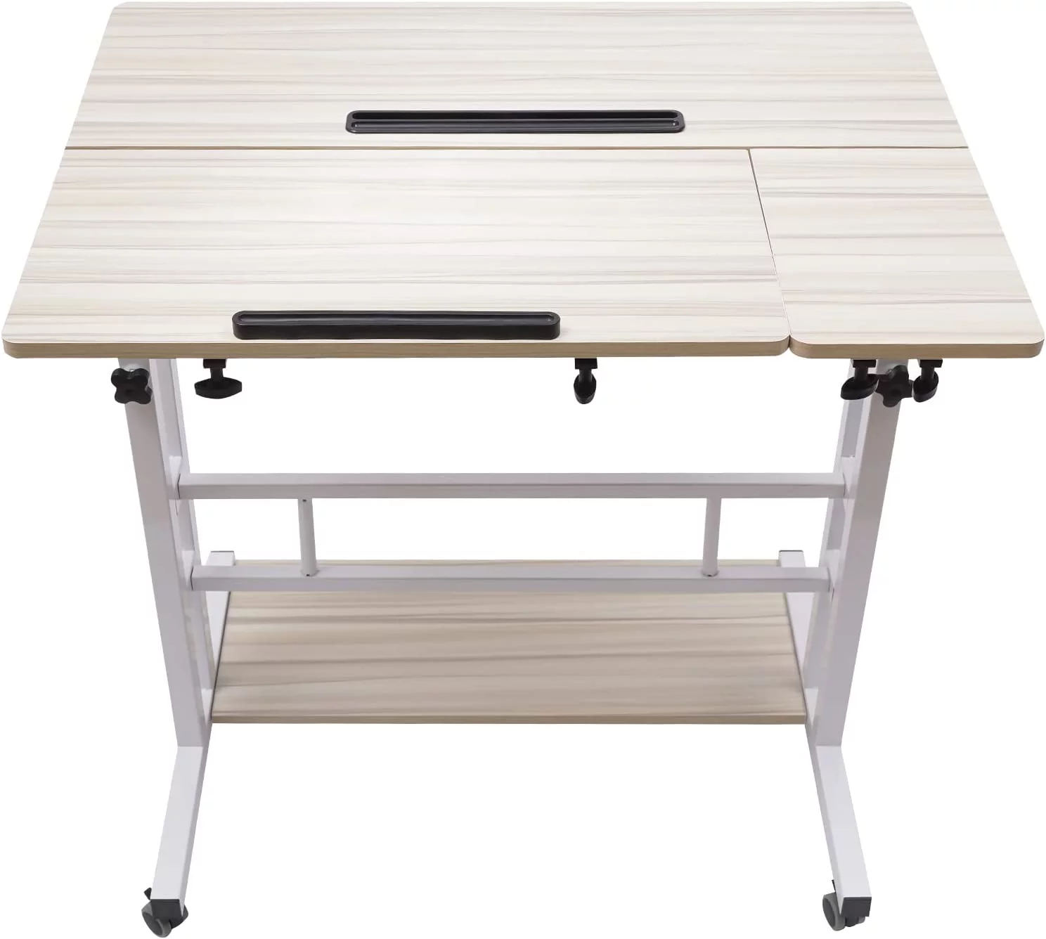 OUKANING Mobile Stand Up Desk Adjustable Laptop Desk Home Computer Table Office Table Laptop Cart With Wheels White