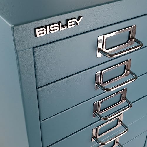 Bisley 10-Drawer Steel MultiDrawer Cabinet - Black, Chrome Pull Handles with Label Holders, Powder-Coated Steel, Removable Drawers, Fits Under Most Desks, Labels Included