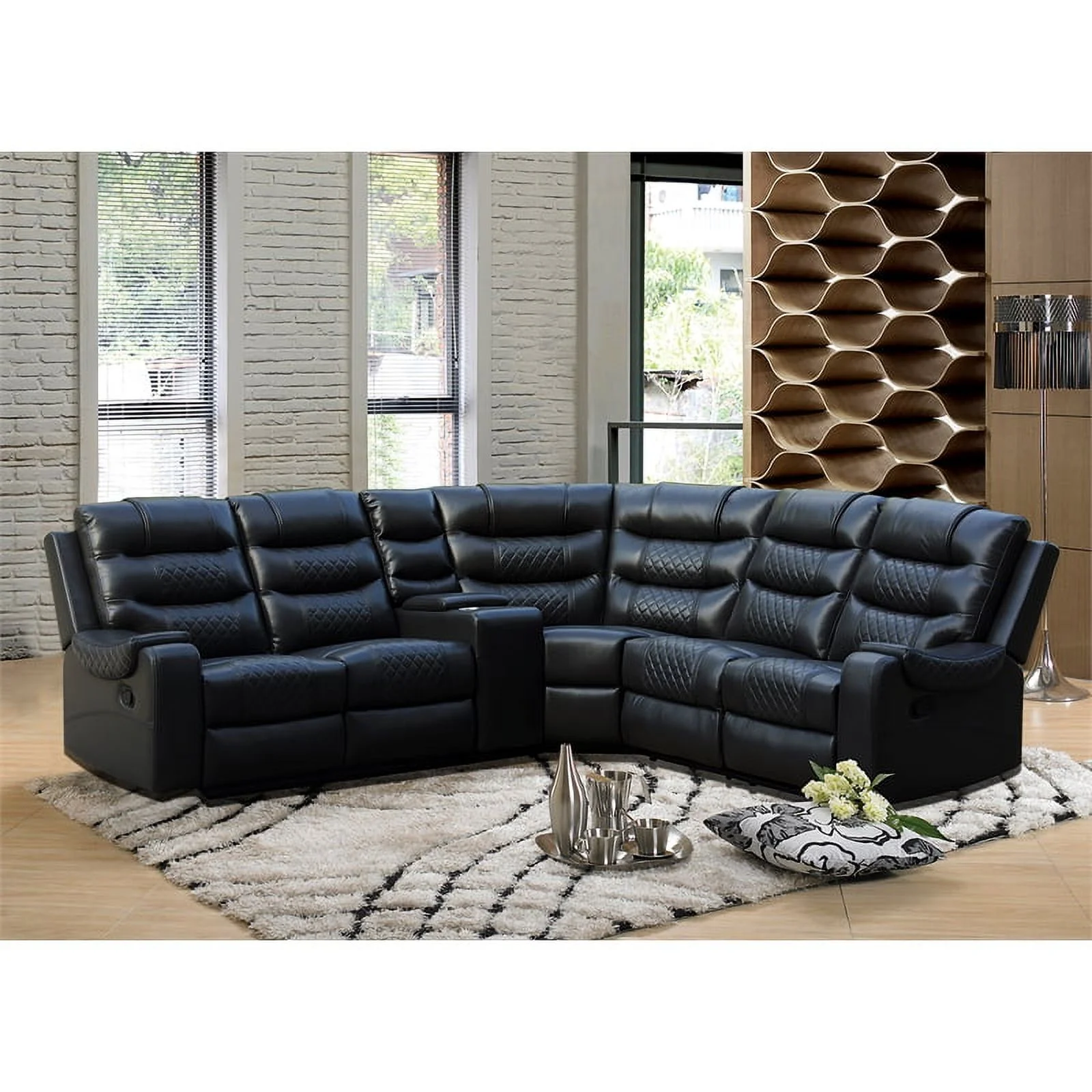 Mirabell 5-piece Faux Leather Reclining Sectional with console in Black