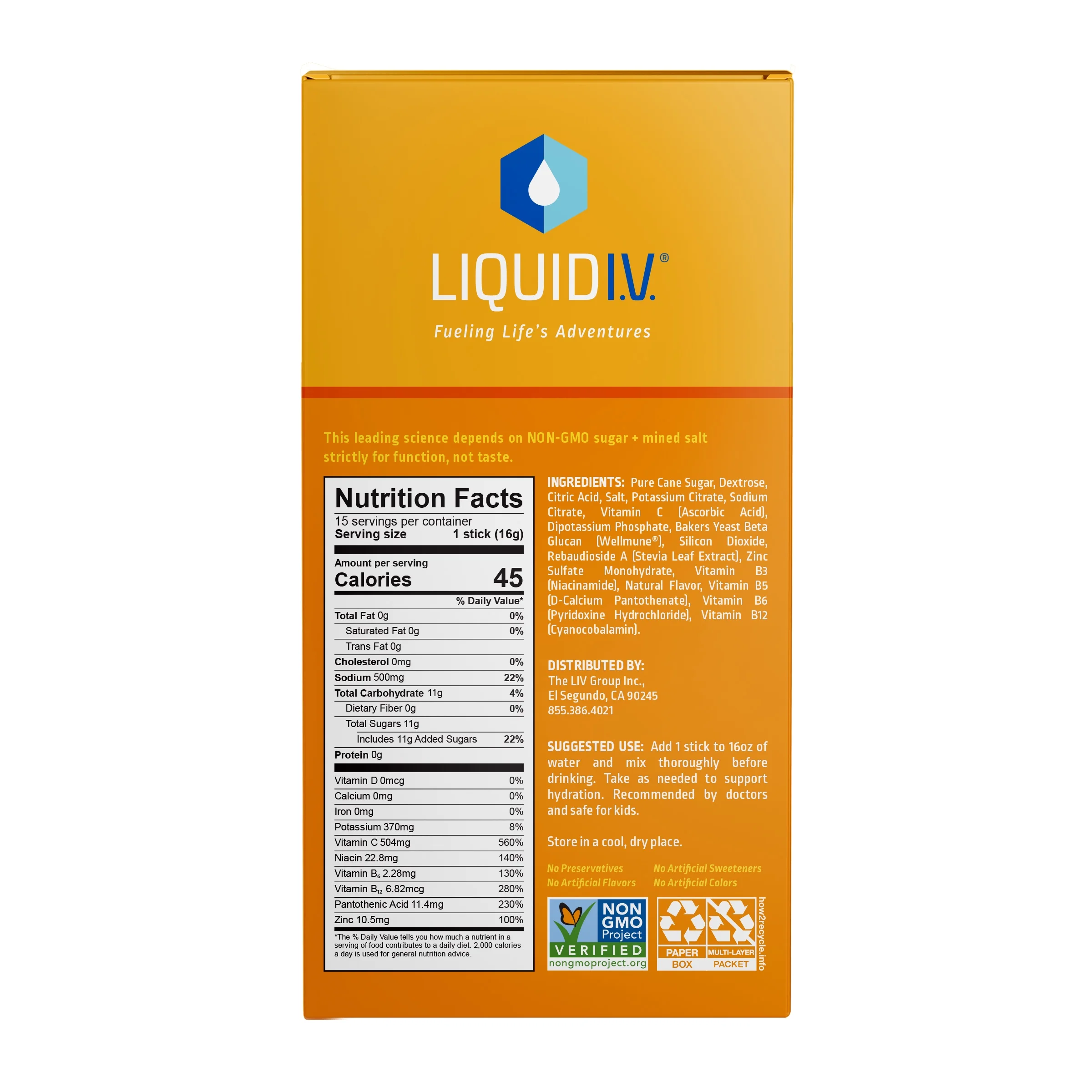 Liquid I.V. Hydration Multiplier+ Immune Support Electrolyte Powder Packet Drink Mix, Tangerine, 15 Ct