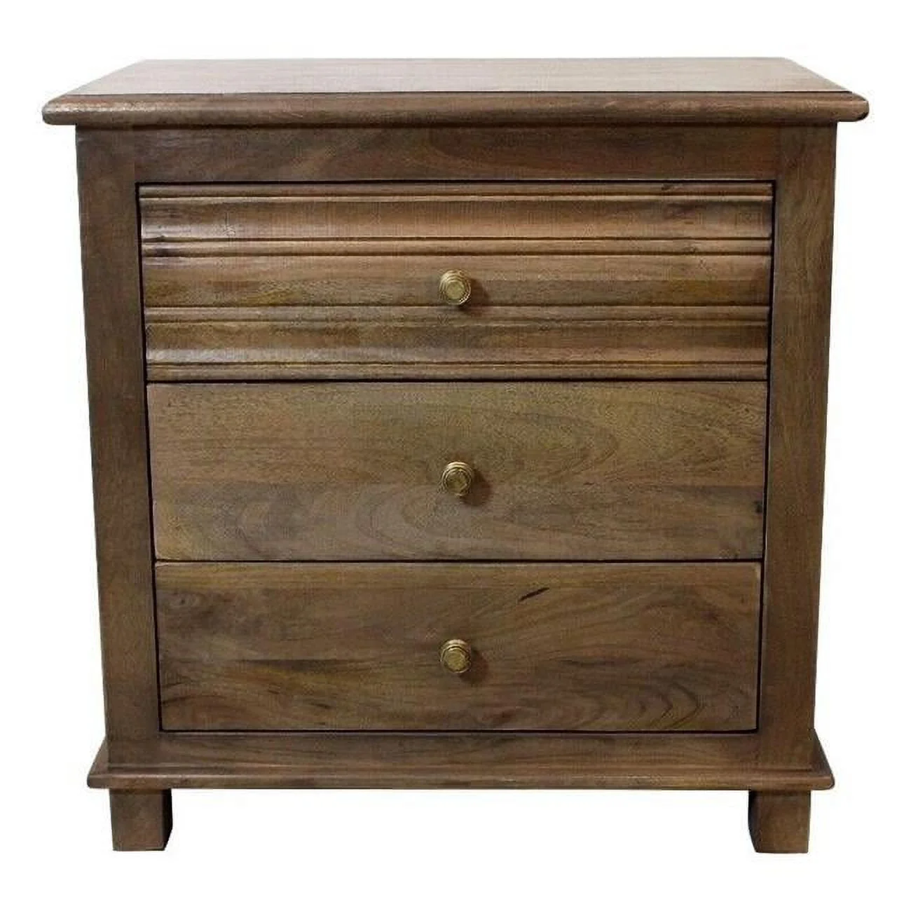 Corvin 3-Drawer Solid Wood Nightstand with Metal Glides in Antique Brown