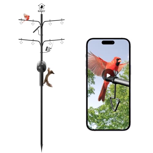 NETVUE by Birdfy Bird Feeder Pole with Effective Squirrel Baffle, 108 Inch Rust-Proof Pole Kit, 8 Adjustable Hooks for Outdoor Wild Bird Feeder, Bath, House Hanging & Mounting