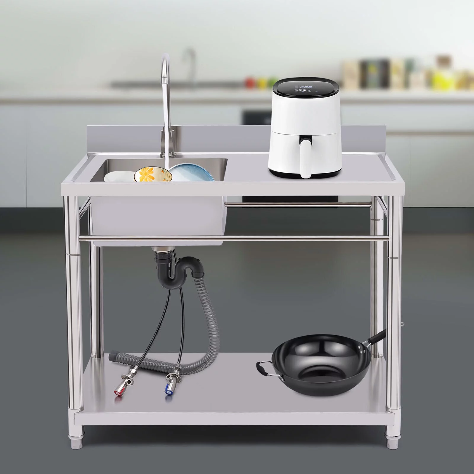 Kitchen Stainless Steel Utility Sink Prep Table 1 Compartment Commercial Sink