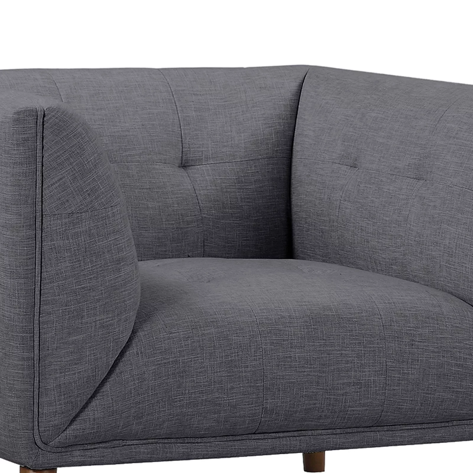 Hudson Gray Button-Tufted Sofa Chair Linen Fabric Walnut Legs