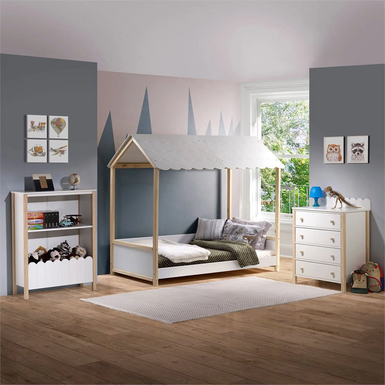 Linon Mila Wood Youth Bookcase in Natural and White